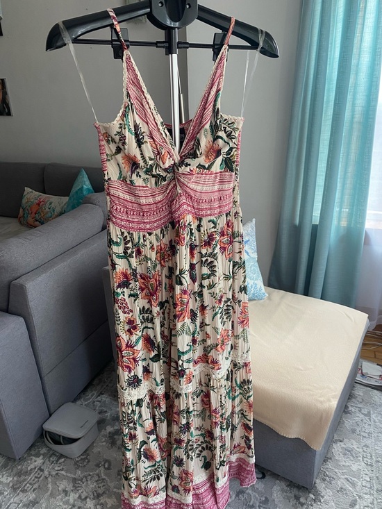 Angie Dresses & Skirts - Angie Summer Cream Floral Maxi Dress with Pink Accents